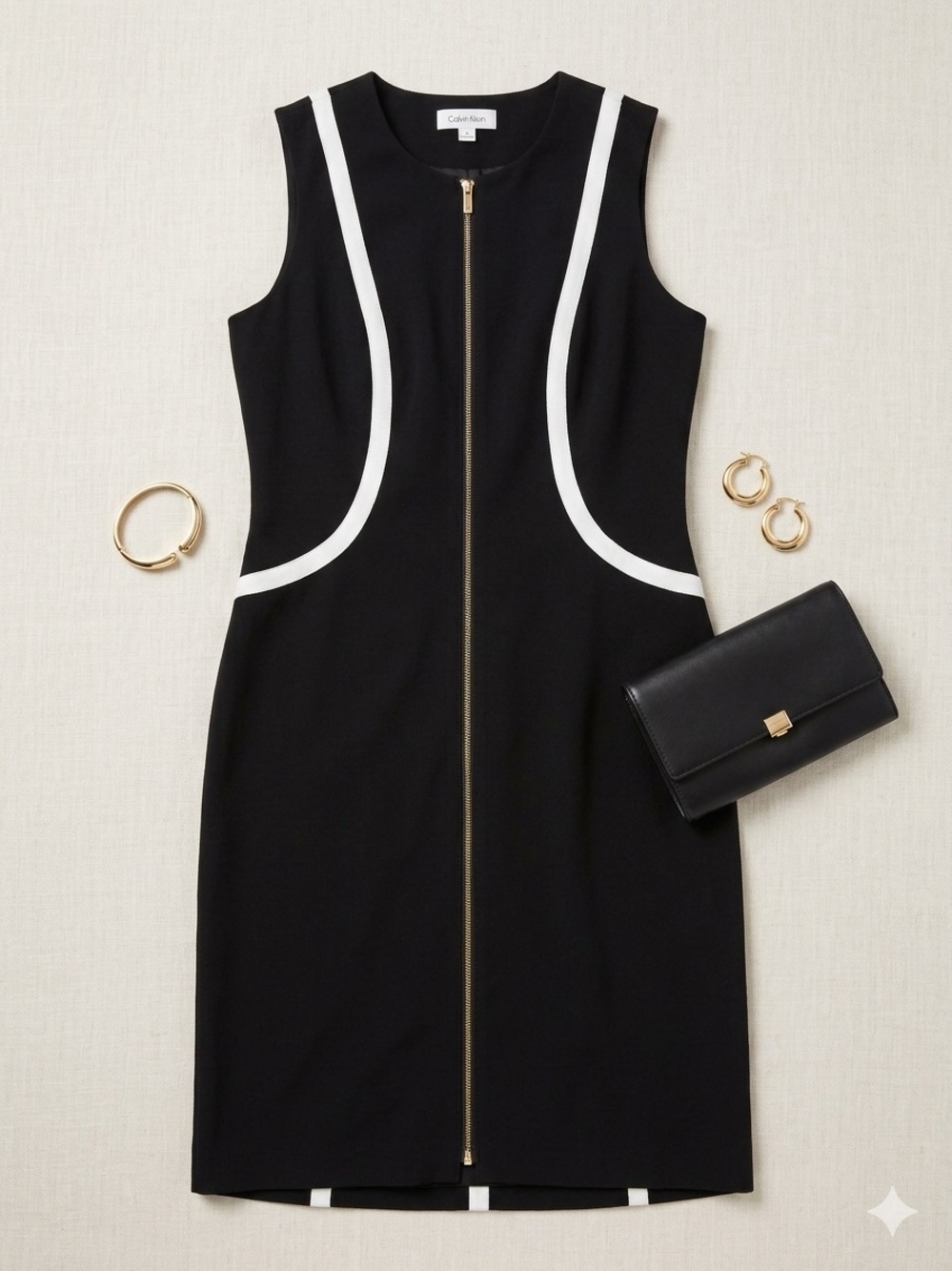Calvin Klein Sleeveless Colorblock Sheath Dress with Full-Length Zipper